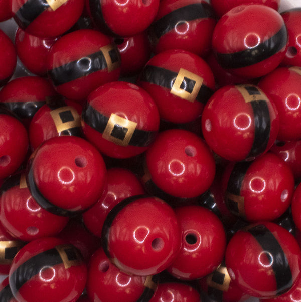 close up view of a pile of 20mm Red Santa's Belt Acrylic Bubblegum Beads