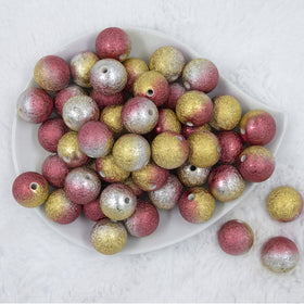 20mm Red, Gold & Silver Stardust Ombre Shimmer Bubblegum Beads