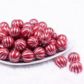 20mm Red with Silver Pin Stripes Acrylic Bubblegum Beads
