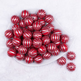 20mm Red with Silver Pin Stripes Acrylic Bubblegum Beads