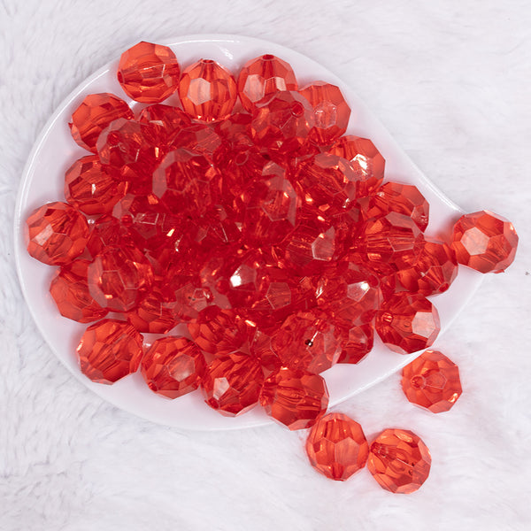 top view of a pile of 20mm Red Transparent Faceted Bubblegum Beads