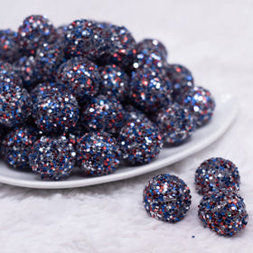 20mm Red, White and Blue Sequin Confetti Bubblegum Beads