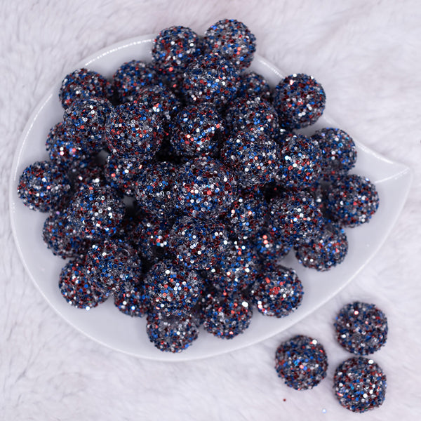 top view of a pile of 20mm Red, White and Blue Sequin Confetti Bubblegum Beads