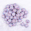Top view of a pile of 20mm White with Red, White & Blue Stars Chunky Acrylic Bubblegum Beads