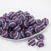 Front view of a pile of 20mm Red, White & Blue Striped Rhinestone AB Bubblegum Beads