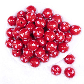 20mm Red with White Stars Acrylic Bubblegum Beads