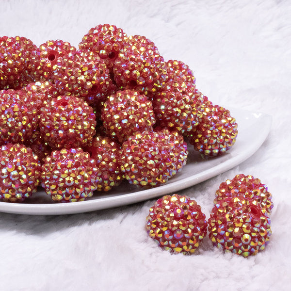 front view of a pile of 20mm Red Shimmer Rhinestone AB Bubblegum Beads