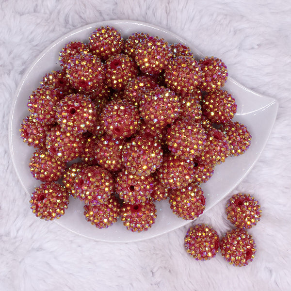 top view of a pile of 20mm Red Shimmer Rhinestone AB Bubblegum Beads