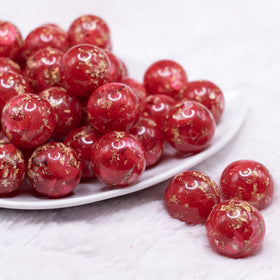 20mm Red and Gold Flake Resin Chunky Bubblegum Beads