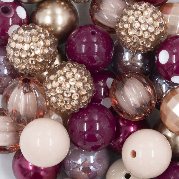 Close up view of a pile of Rose Wine Chunky Acrylic Bubblegum Bead Mix - [50 Count]