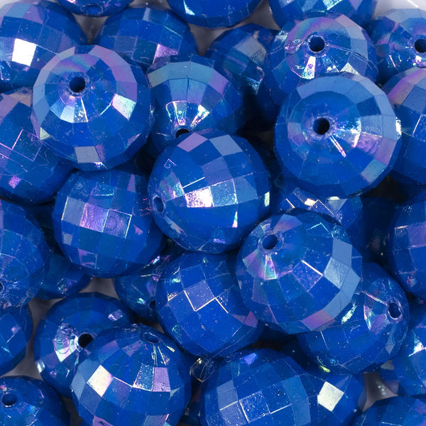 close up view of a pile of 20mm Royal Blue Disco Faceted AB Bubblegum Beads