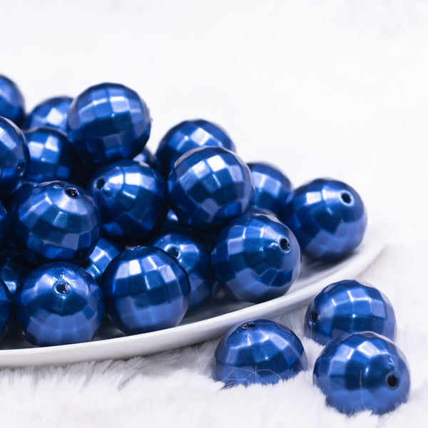 front view of a pile of 20mm Royal Blue Disco Faceted Pearl Bubblegum Beads