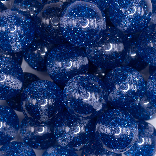 close up view of a pile of 20mm Royal Blue Glitter Sparkle Chunky Acrylic Bubblegum Beads