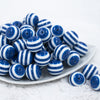 Front view of a pile of 20mm Royal Blue with White Stripe Chunky Bubblegum Beads
