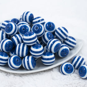 20mm Royal Blue with White Stripe Chunky Bubblegum Beads