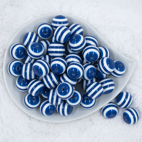 Top view of a pile of 20mm Royal Blue with White Stripe Chunky Bubblegum Beads