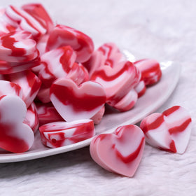 20mm Red, Pink and White heart shaped silicone bead