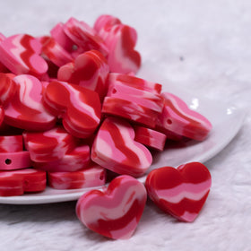 20mm Red and Pink heart shaped silicone bead