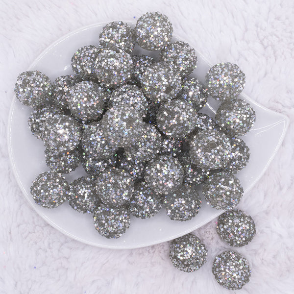 top view of a pile of 20mm Silver Sequin Confetti Bubblegum Beads
