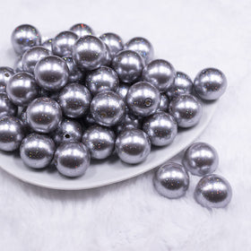 20mm Silver with Glitter Faux Pearl Bubblegum Beads