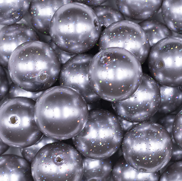 Close up view of a pile of 20mm Silver with Glitter Faux Pearl Bubblegum Beads