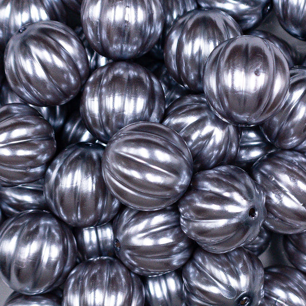 Close up view of a pile of 20mm Silver Pearl Pumpkin Shaped Bubblegum Bead
