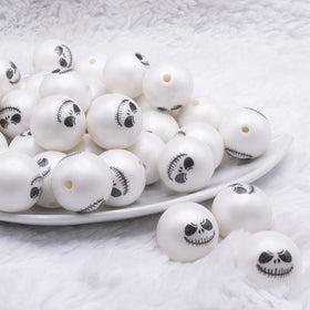 20MM White Skull Face Halloween Bubblegum Beads