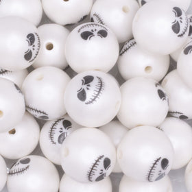 20MM White Skull Face Halloween Bubblegum Beads
