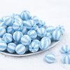 Front view of a pile of 20mm Sky Blue with White Stripe Beach Ball Bubblegum Beads