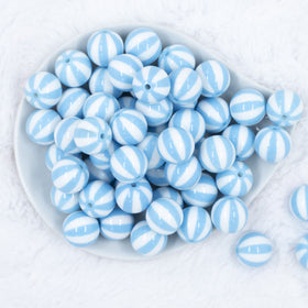 20mm Sky Blue with White Stripe Beach Ball Bubblegum Beads