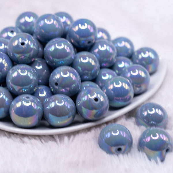 front view of a pile of 20mm Slate Blue Solid AB Bubblegum Beads