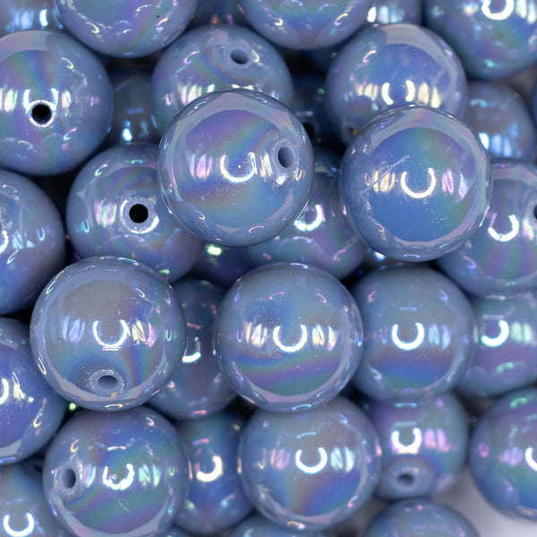 close up view of a pile of 20mm Slate Blue Solid AB Bubblegum Beads