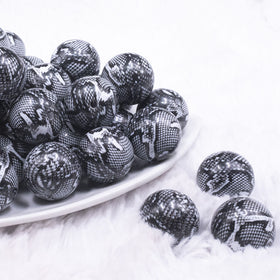 20mm Black & White Snake Print Bubblegum Beads