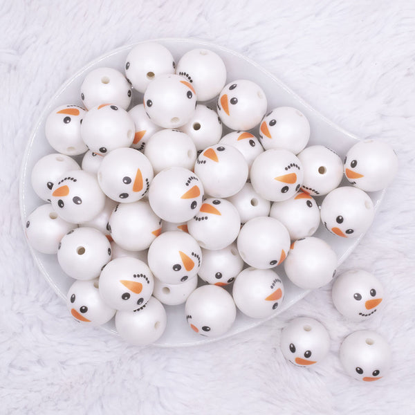 top view of a pile of 20mm Snowman Face print Bubblegum Beads