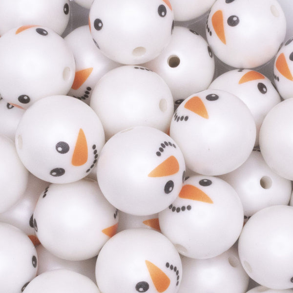 close up view of a pile of 20mm Snowman Face print Bubblegum Beads