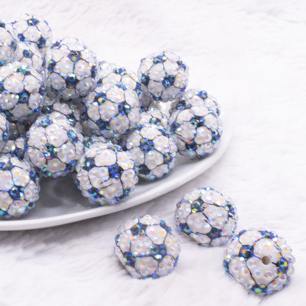 front view of a pile of 20mm Soccer Rhinestone AB Acrylic Bubblegum Beads