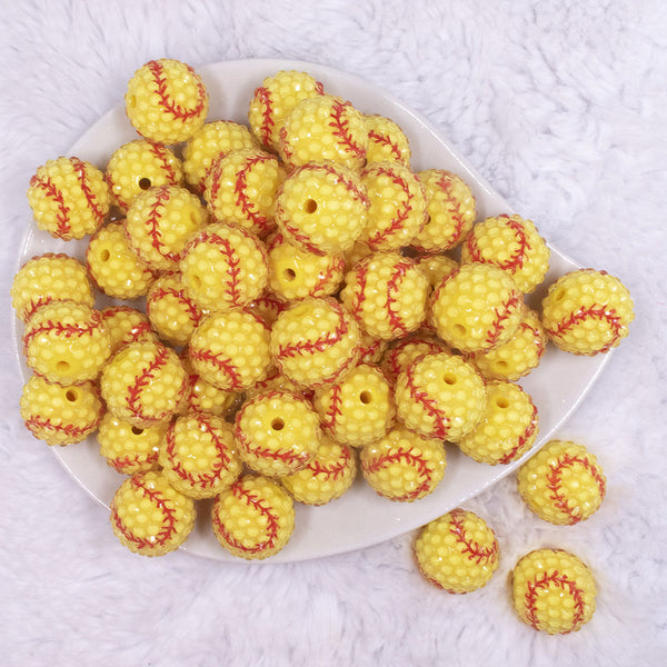 top view of a pile of 20mm Softball with Clear Rhinestone Bubblegum Beads
