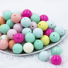 20mm Pastel Solid Color Mix Acrylic Bubblegum Beads Bulk