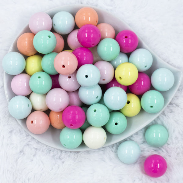 Top view of a pile of 20mm Pastel Solid Color Mix Acrylic Bubblegum Beads Bulk [100 Count]