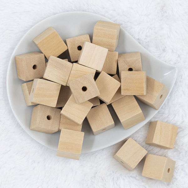 Top view of a pile of 20mm Square Unfinished Wooden Beads