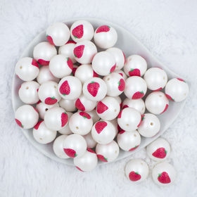 20mm Strawberry Print Chunky Acrylic Bubblegum Beads [10 Count]