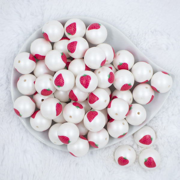 Top View of a pile of 20mm Strawberry Print Chunky Acrylic Bubblegum Beads [10 Count]