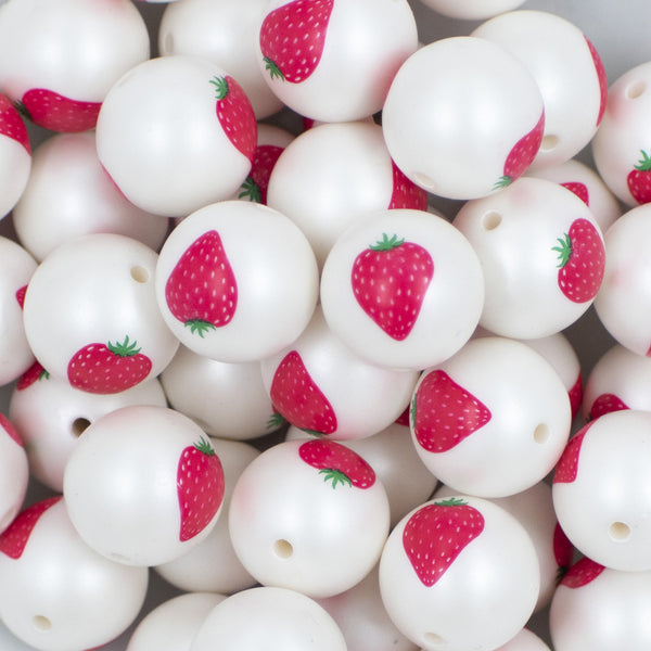 Close up View of a pile of 20mm Strawberry Print Chunky Acrylic Bubblegum Beads [10 Count]