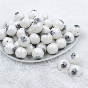 20mm Sugar Skull Print Chunky Acrylic Bubblegum Beads [10 Count]