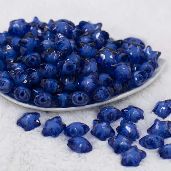 Front view of a pile of 20mm Blue Transparent Star Shaped Acrylic Chunky Bubblegum Beads