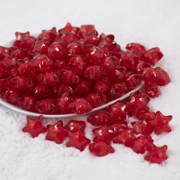 Front view of a pile of 20mm Red Transparent Star Shaped Acrylic Chunky Bubblegum Beads