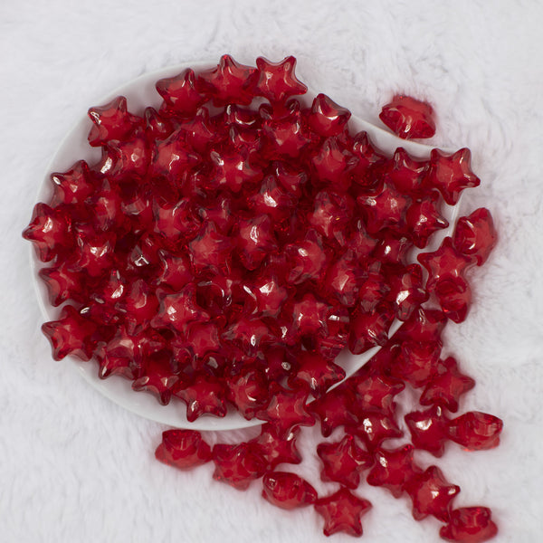 Top view of a pile of 20mm Red Transparent Star Shaped Acrylic Chunky Bubblegum Beads