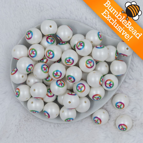 Top view of a pile of 20mm Tie Dyed Peace Sign Print Chunky Acrylic Bubblegum Beads [10 Count]