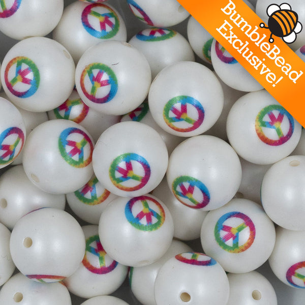 Close up view of a pile of 20mm Tie Dyed Peace Sign Print Chunky Acrylic Bubblegum Beads [10 Count]
