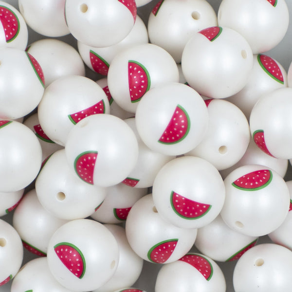 Close up view of a pile of 20mm Watermelon Print Chunky Acrylic Bubblegum Beads [10 Count]
